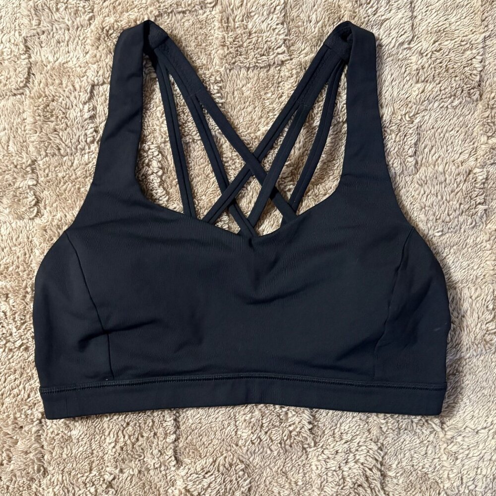 EXCELLENT Lululemon Free To Be Serene Black Sports Bra 6 C/D Cup Strappy Back - Picture 2 of 9